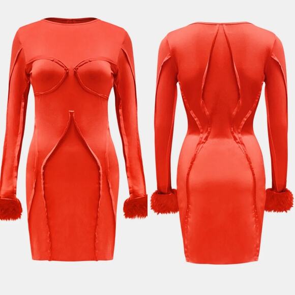 NWT OW Collection Red Long Sleeve Exposed Seam Mini Dress Sz Small MSRP $220 - Picture 2 of 13